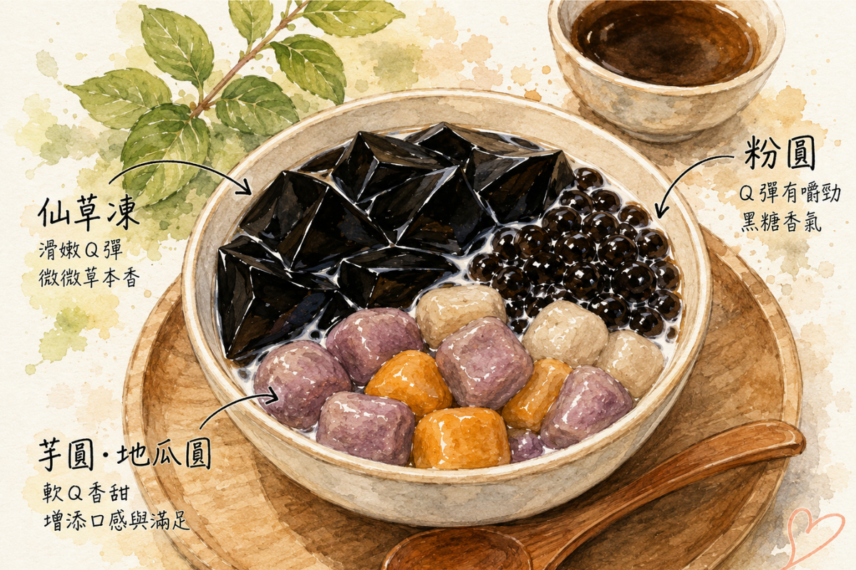 仙草凍甜品插畫