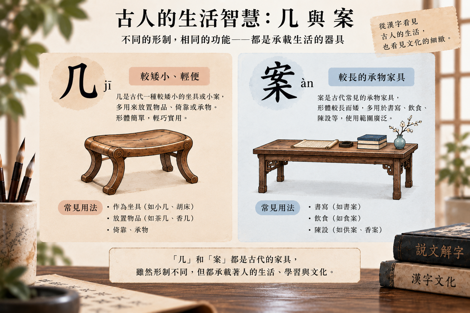 古代家具「几」與「案」的比較